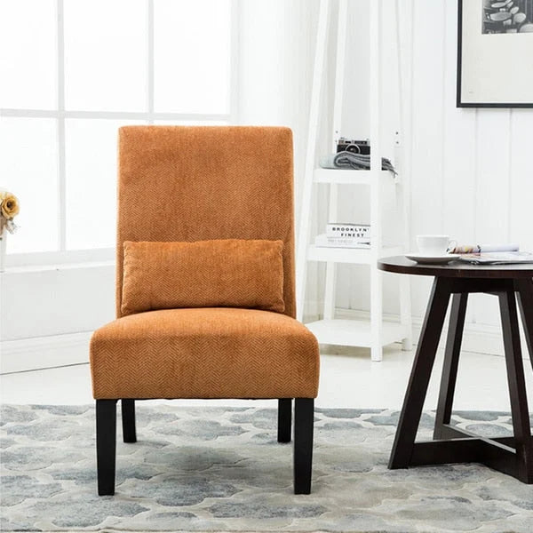 Armless Chenille Accent Chair w/ Kidney Pillow