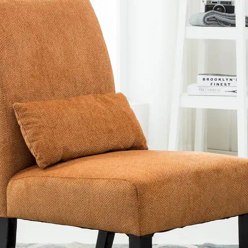 Armless Chenille Accent Chair w/ Kidney Pillow