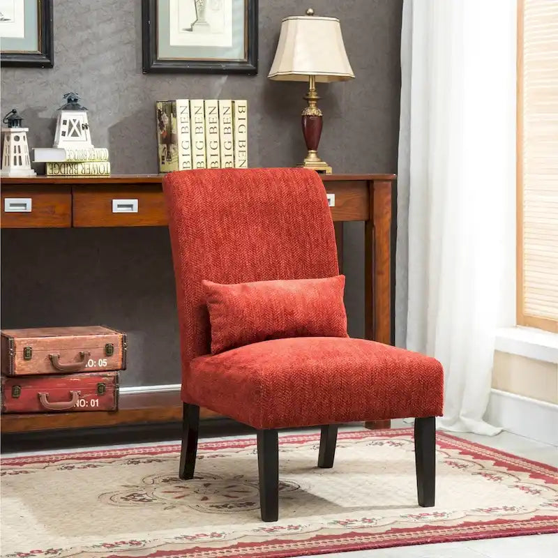 Armless Chenille Accent Chair w/ Kidney Pillow