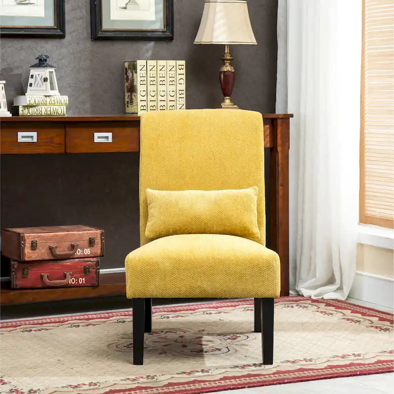 Armless Chenille Accent Chair w/ Kidney Pillow