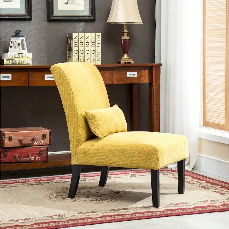 Armless Chenille Accent Chair w/ Kidney Pillow