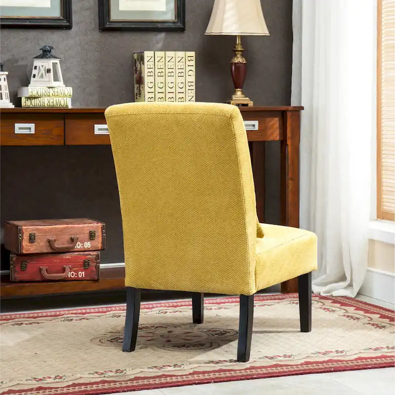Armless Chenille Accent Chair w/ Kidney Pillow
