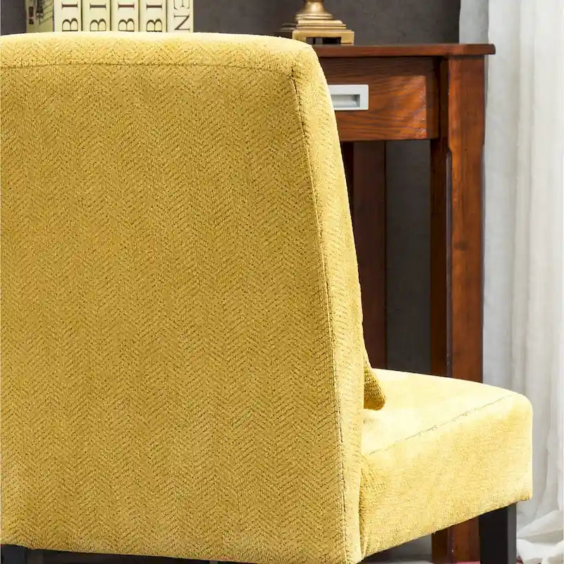 Armless Chenille Accent Chair w/ Kidney Pillow
