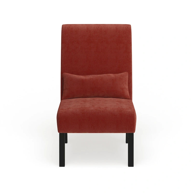 Armless Chenille Accent Chair w/ Kidney Pillow