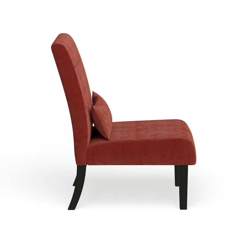Armless Chenille Accent Chair w/ Kidney Pillow