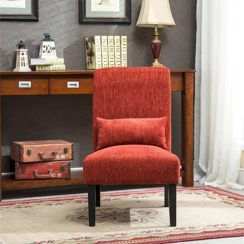 Armless Chenille Accent Chair w/ Kidney Pillow