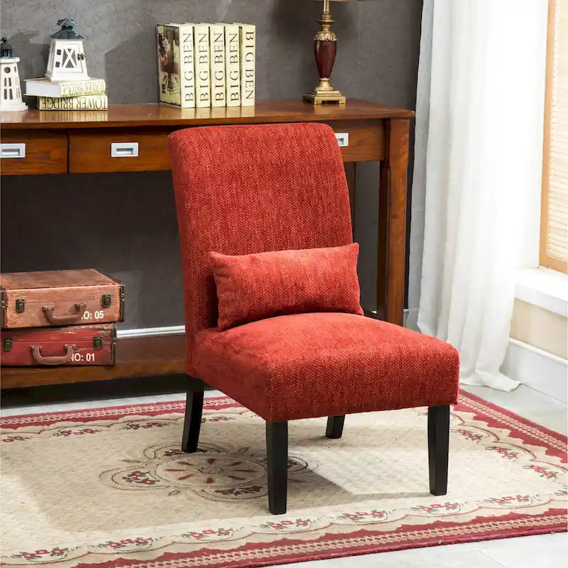 Armless Chenille Accent Chair w/ Kidney Pillow