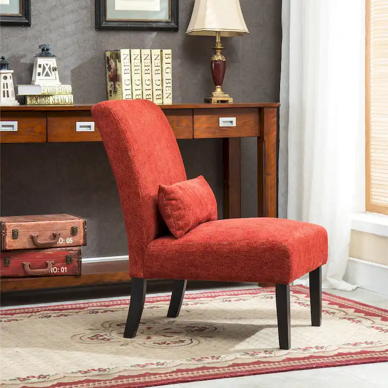 Armless Chenille Accent Chair w/ Kidney Pillow