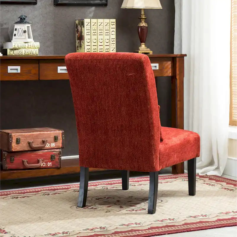 Armless Chenille Accent Chair w/ Kidney Pillow