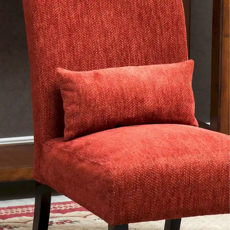 Armless Chenille Accent Chair w/ Kidney Pillow