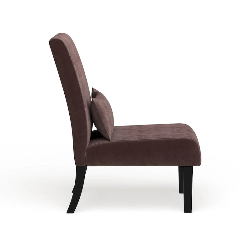 Armless Chenille Accent Chair w/ Kidney Pillow