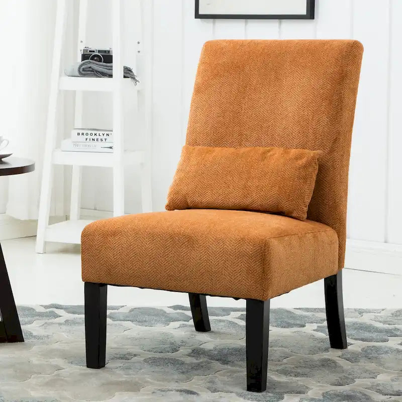 Armless Chenille Accent Chair w/ Kidney Pillow