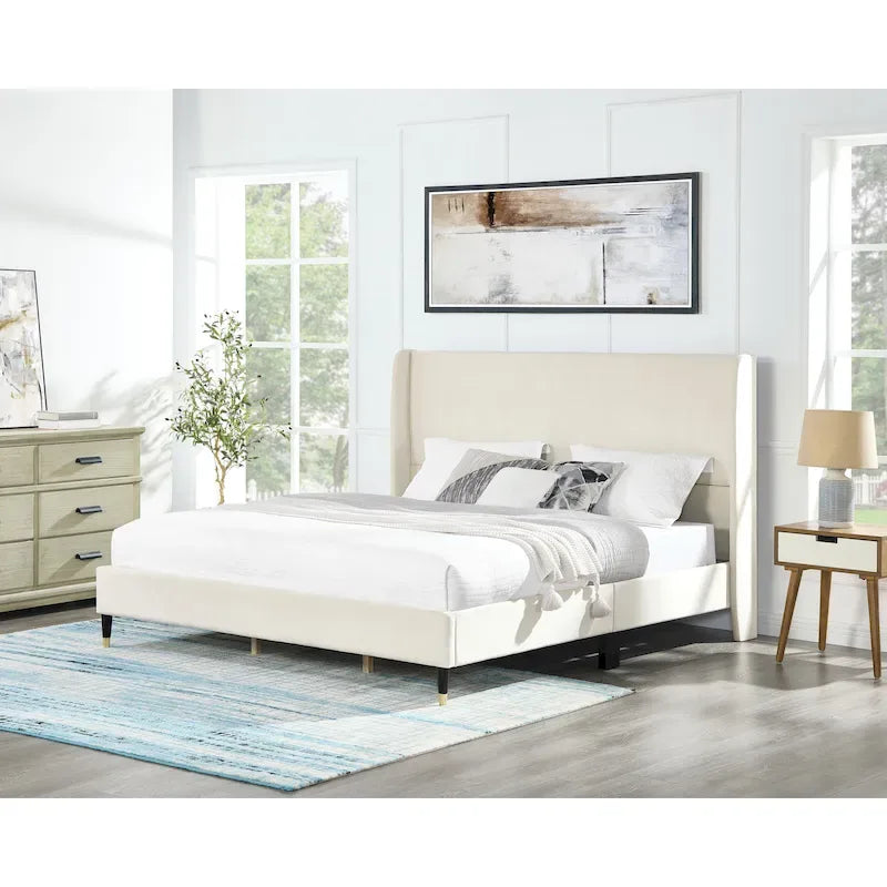 Upholstered Wingback Platform Bed