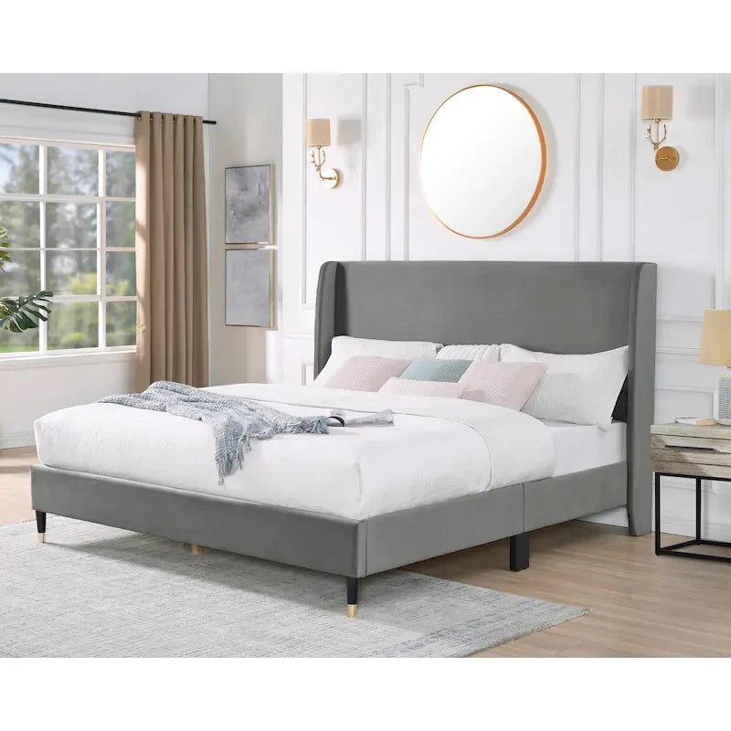 Upholstered Wingback Platform Bed