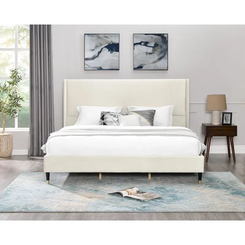 Upholstered Wingback Platform Bed