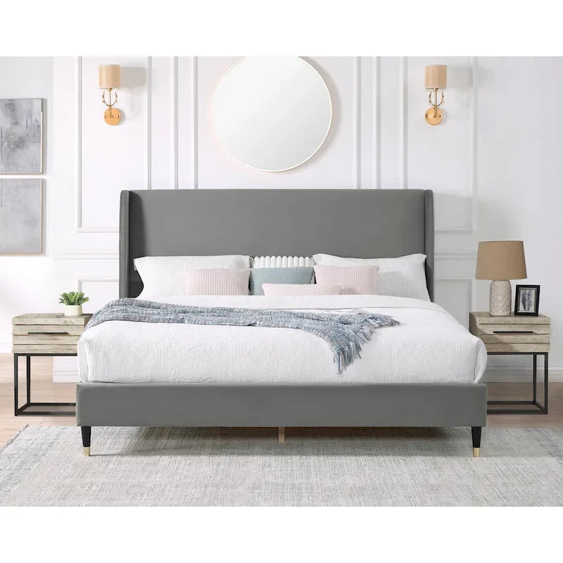 Upholstered Wingback Platform Bed