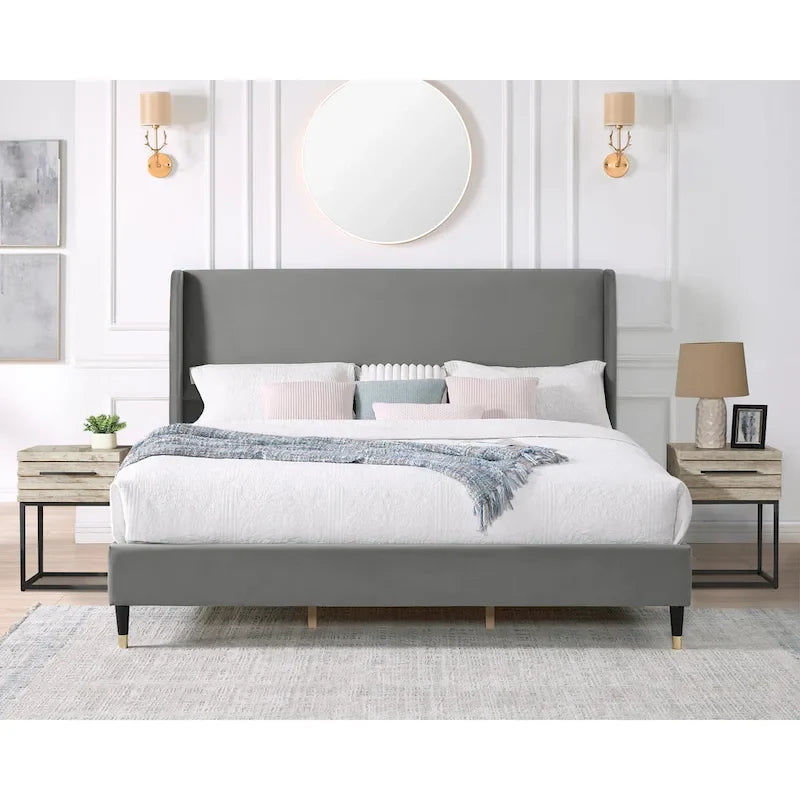 Upholstered Wingback Platform Bed