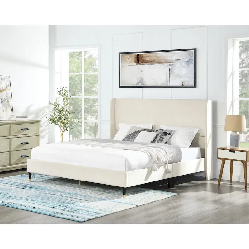 Upholstered Wingback Platform Bed