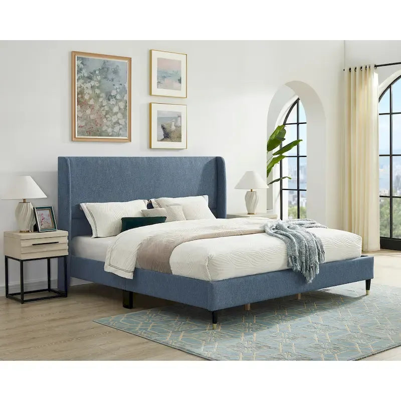 Upholstered Wingback Platform Bed