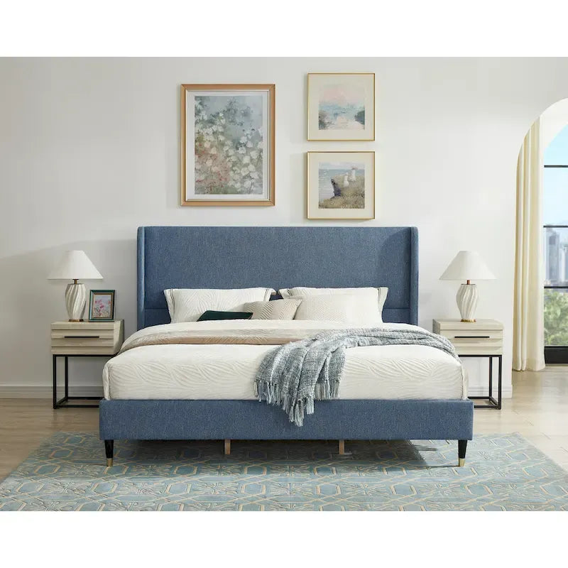 Upholstered Wingback Platform Bed