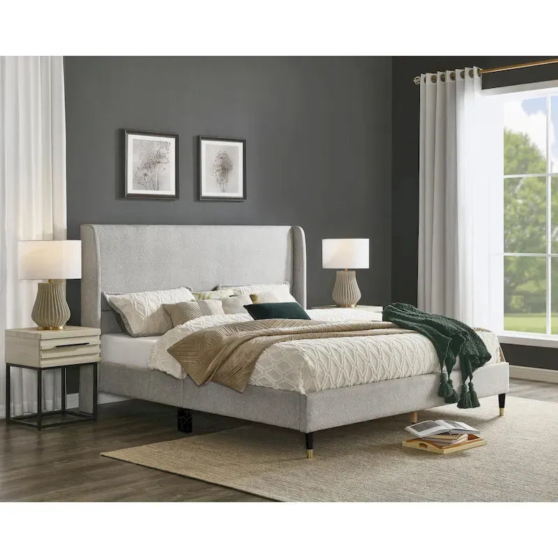 Upholstered Wingback Platform Bed