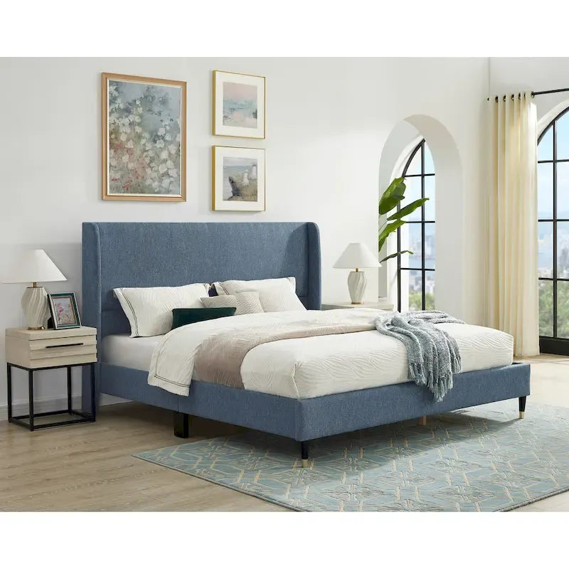 Upholstered Wingback Platform Bed