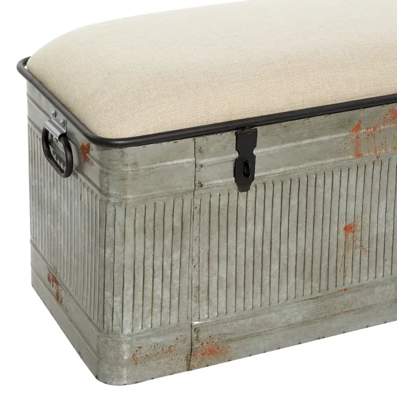 18-inch Grey Metal Fabric Bench