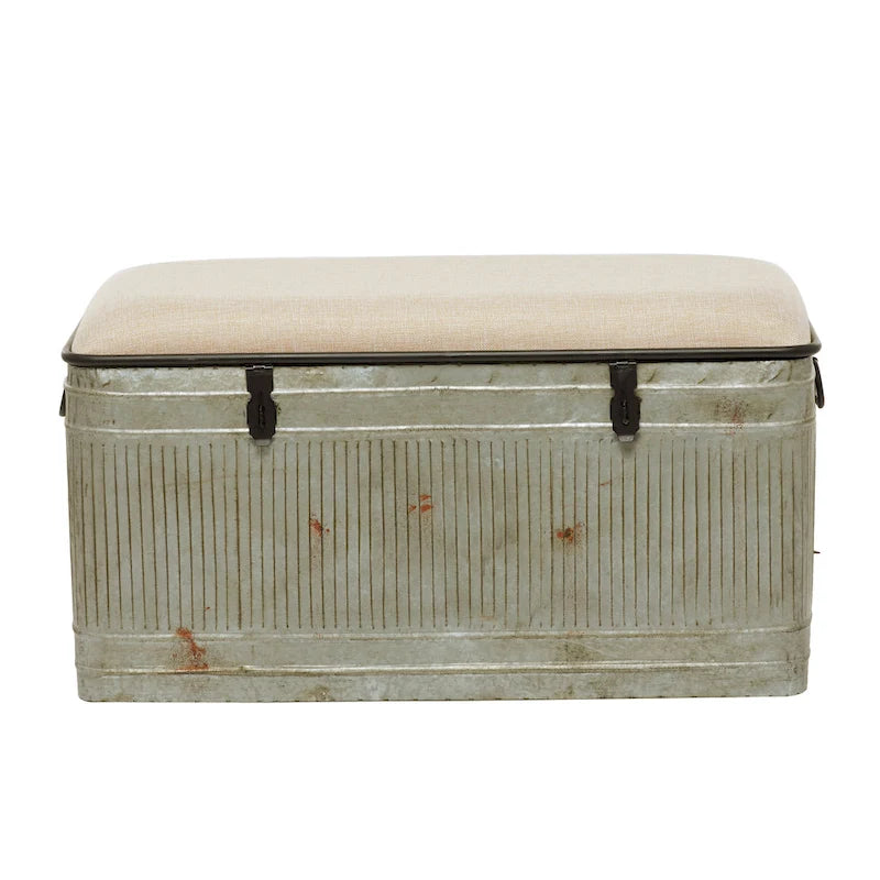 18-inch Grey Metal Fabric Bench
