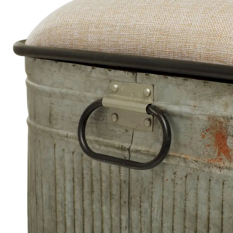18-inch Grey Metal Fabric Bench