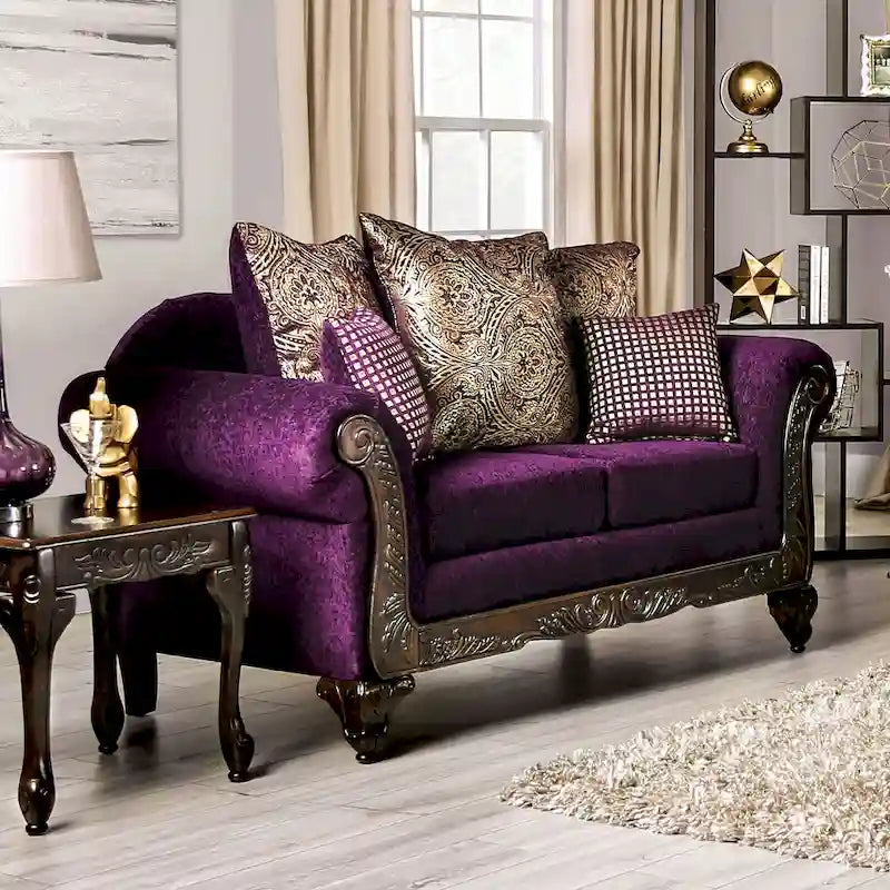 Grendel Traditional Purple Chenille Rolled Arms Loveseat by 