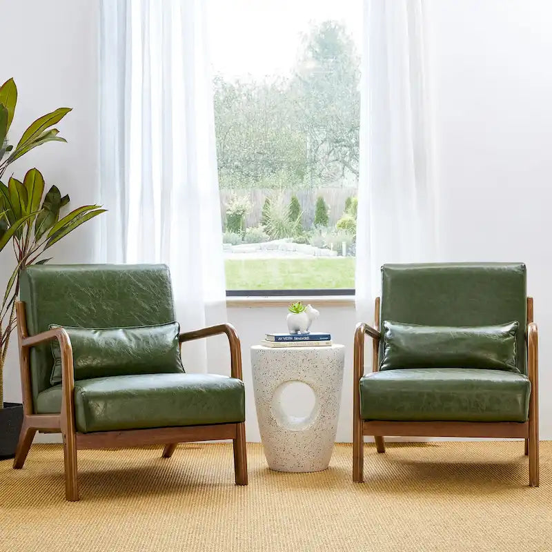  Set of 2 30.75H Mid-Century Modern PU Leather Accent Chairs with Cushion - 25.75W x 33.75D x 30.75H