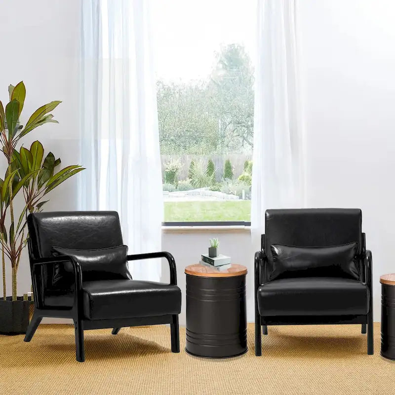 Set of 2 30.75H Mid-Century Modern PU Leather Accent Chairs with Cushion - 25.75W x 33.75D x 30.75H
