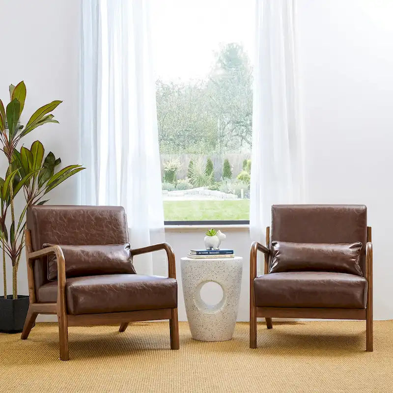 Set of 2 30.75H Mid-Century Modern PU Leather Accent Chairs with Cushion - 25.75W x 33.75D x 30.75H