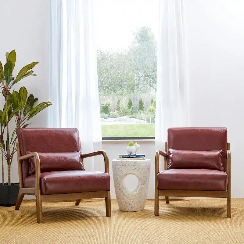Set of 2 30.75H Mid-Century Modern PU Leather Accent Chairs with Cushion - 25.75W x 33.75D x 30.75H