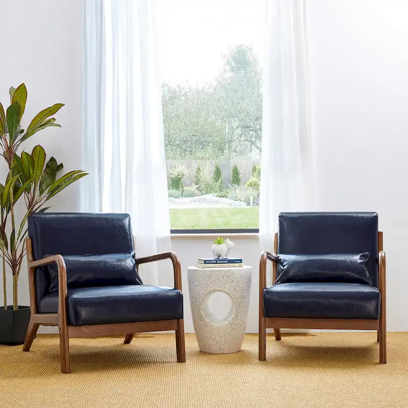 Set of 2 30.75H Mid-Century Modern PU Leather Accent Chairs with Cushion - 25.75W x 33.75D x 30.75H