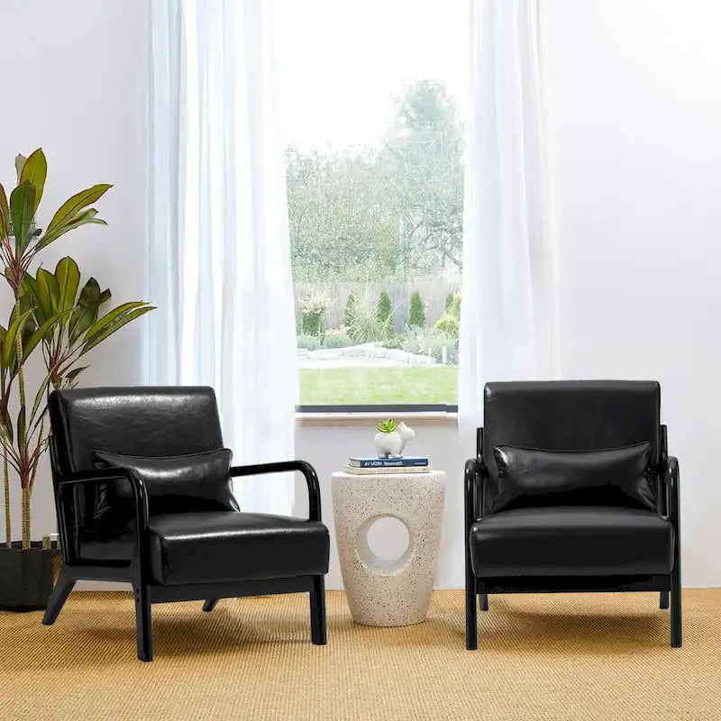 Set of 2 30.75H Mid-Century Modern PU Leather Accent Chairs with Cushion - 25.75W x 33.75D x 30.75H