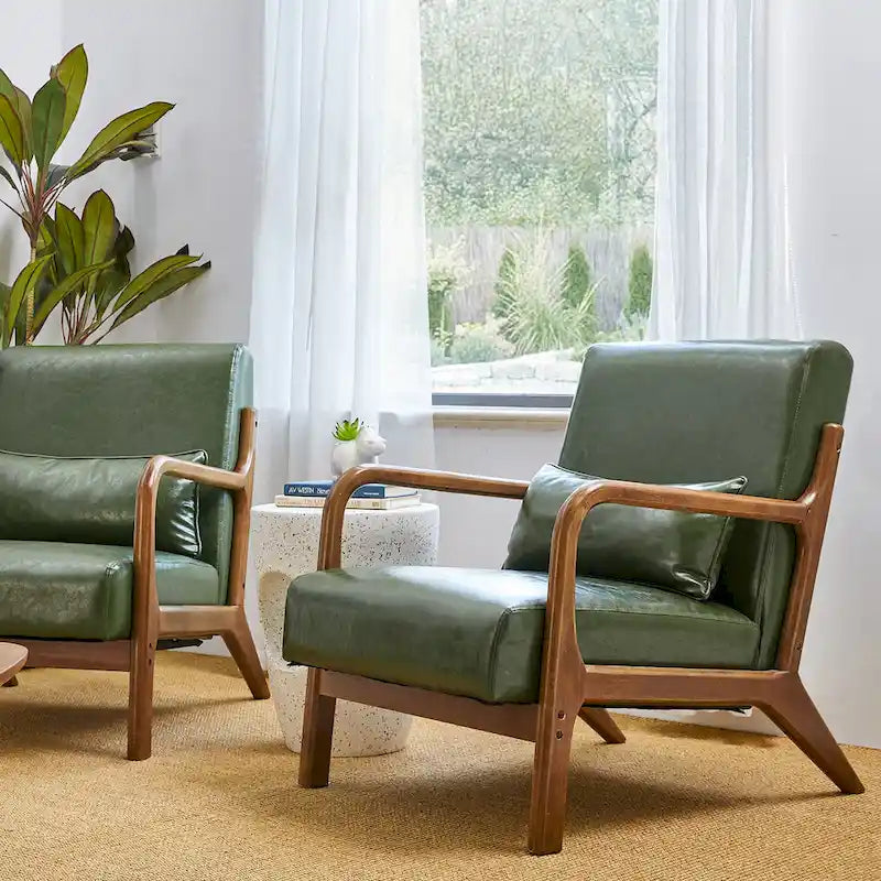 Set of 2 30.75H Mid-Century Modern PU Leather Accent Chairs with Cushion - 25.75W x 33.75D x 30.75H