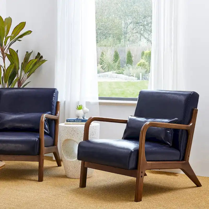 Set of 2 30.75H Mid-Century Modern PU Leather Accent Chairs with Cushion - 25.75W x 33.75D x 30.75H