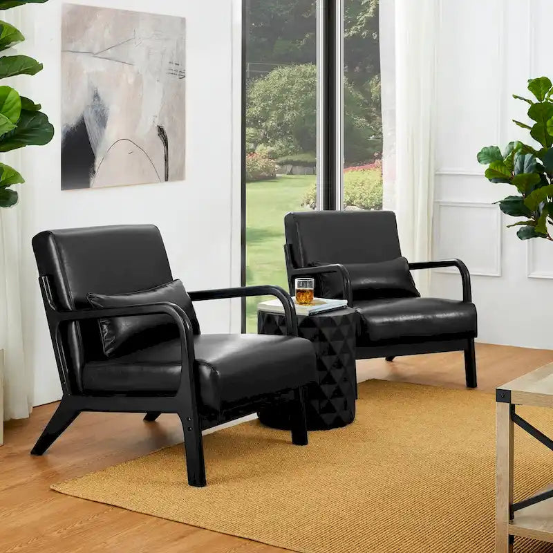 Set of 2 30.75H Mid-Century Modern PU Leather Accent Chairs with Cushion - 25.75W x 33.75D x 30.75H