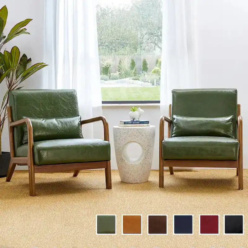 Set of 2 30.75H Mid-Century Modern PU Leather Accent Chairs with Cushion - 25.75W x 33.75D x 30.75H