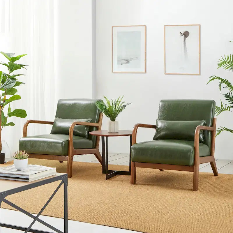 Set of 2 30.75H Mid-Century Modern PU Leather Accent Chairs with Cushion - 25.75W x 33.75D x 30.75H