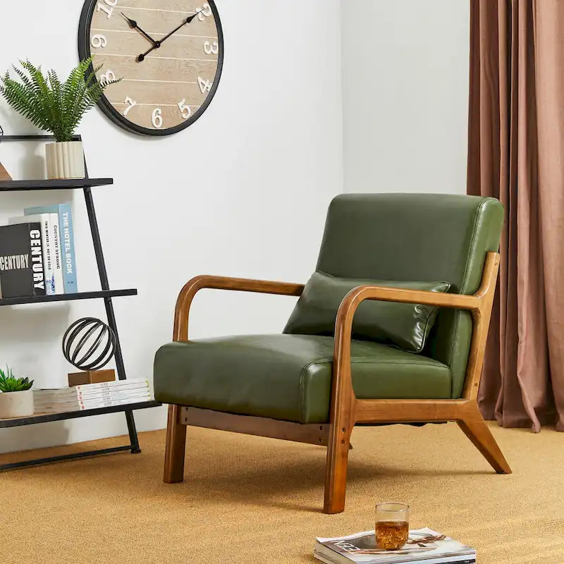 Set of 2 30.75H Mid-Century Modern PU Leather Accent Chairs with Cushion - 25.75W x 33.75D x 30.75H