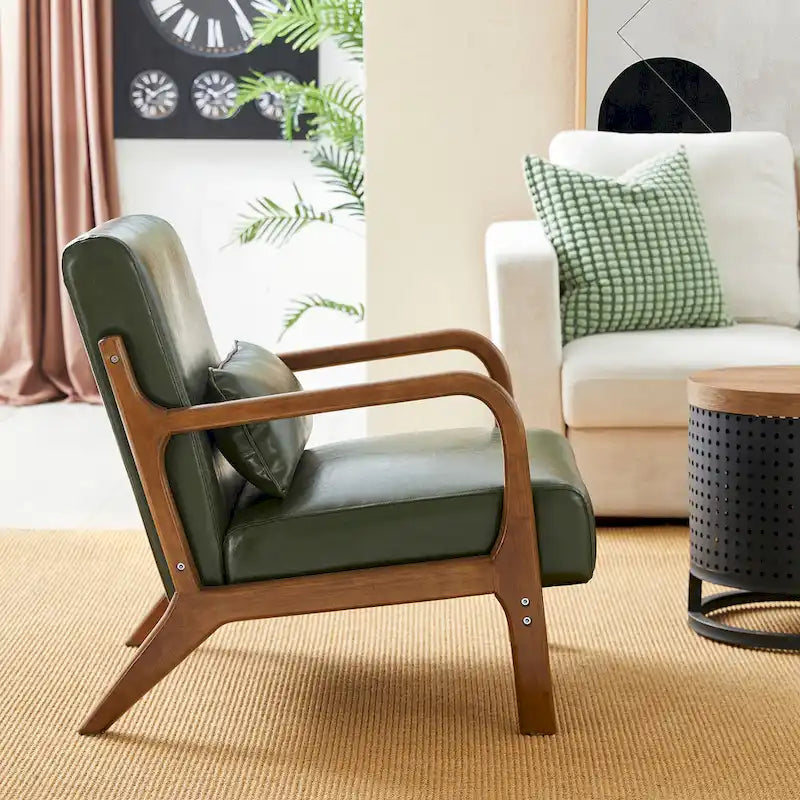 Set of 2 30.75H Mid-Century Modern PU Leather Accent Chairs with Cushion - 25.75W x 33.75D x 30.75H