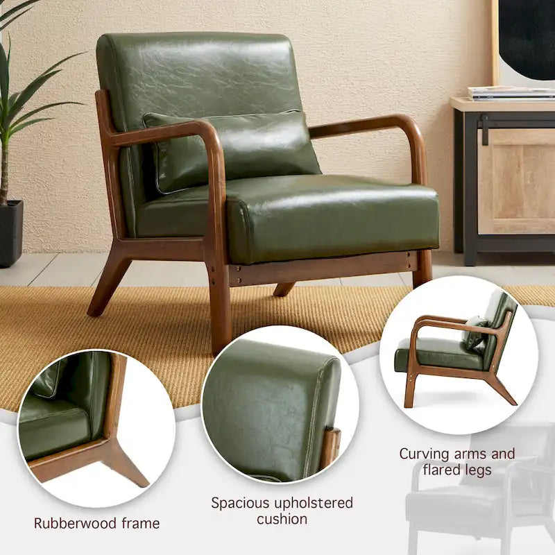 Set of 2 30.75H Mid-Century Modern PU Leather Accent Chairs with Cushion - 25.75W x 33.75D x 30.75H