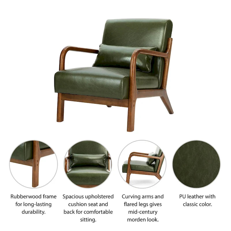 Set of 2 30.75H Mid-Century Modern PU Leather Accent Chairs with Cushion - 25.75W x 33.75D x 30.75H
