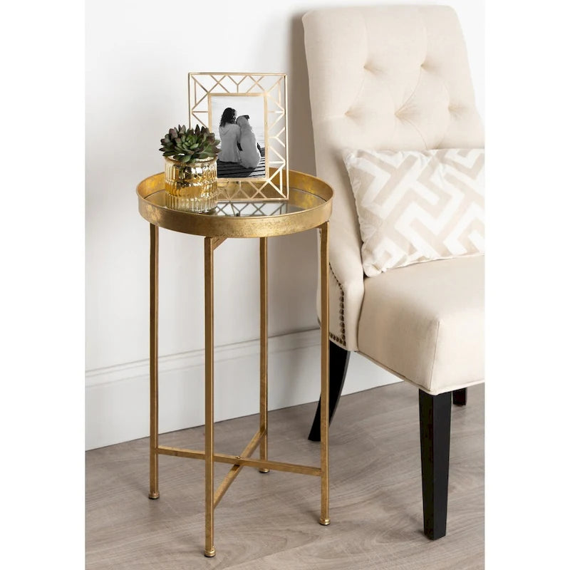  Celia Round Metal Foldable Tray Accent Table