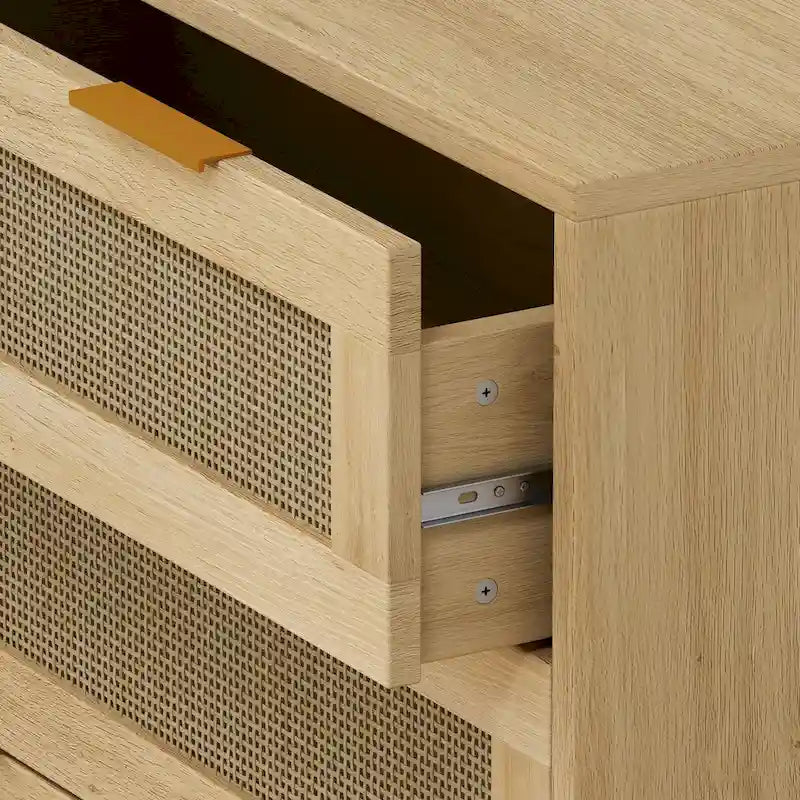 Oak 3-drawers Rattan Storage Cabinet - crafted from high-quality MDF with eco-friendly rattan drawer fronts.