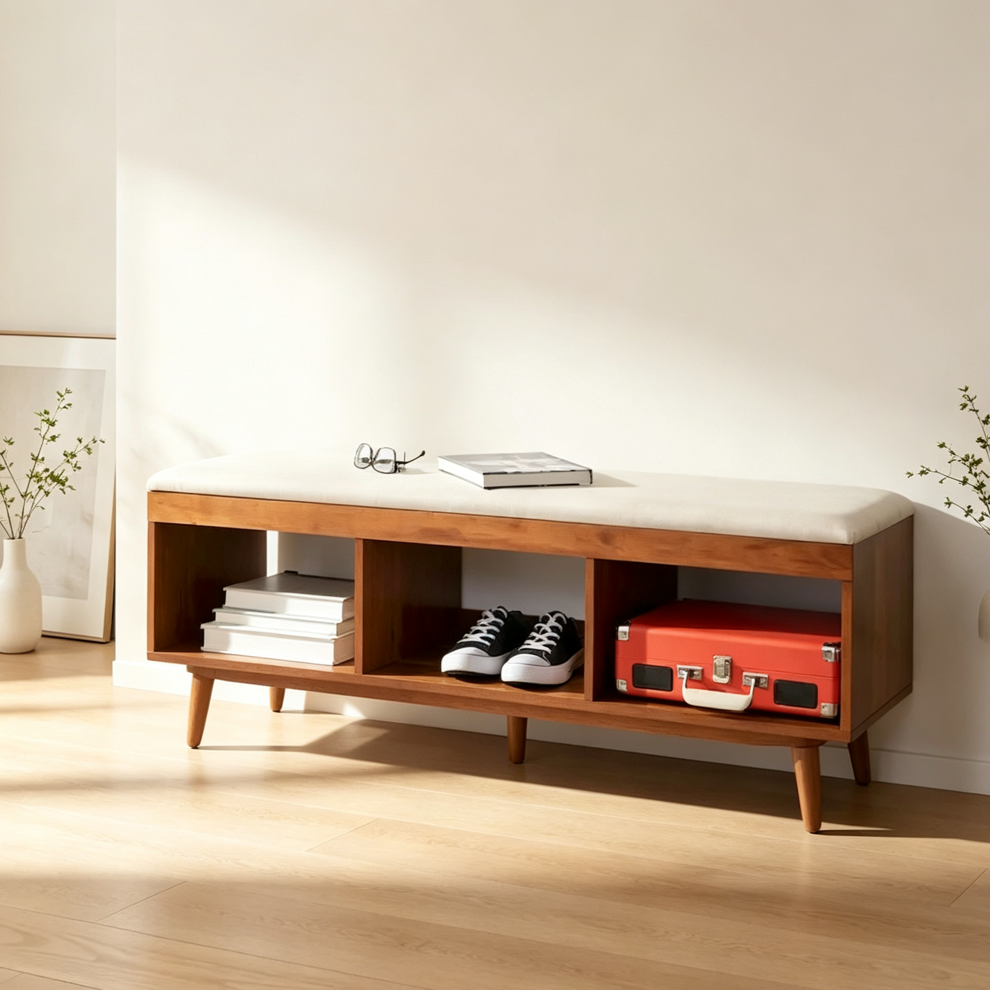 Modern Open Shelf Storage Bench