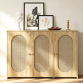 Buffet Cabinet with Artificial Rattan Doors, 3-Door Sideboard Cabinet with Shelves, Coffee Bar Cabinet with Metal Handles