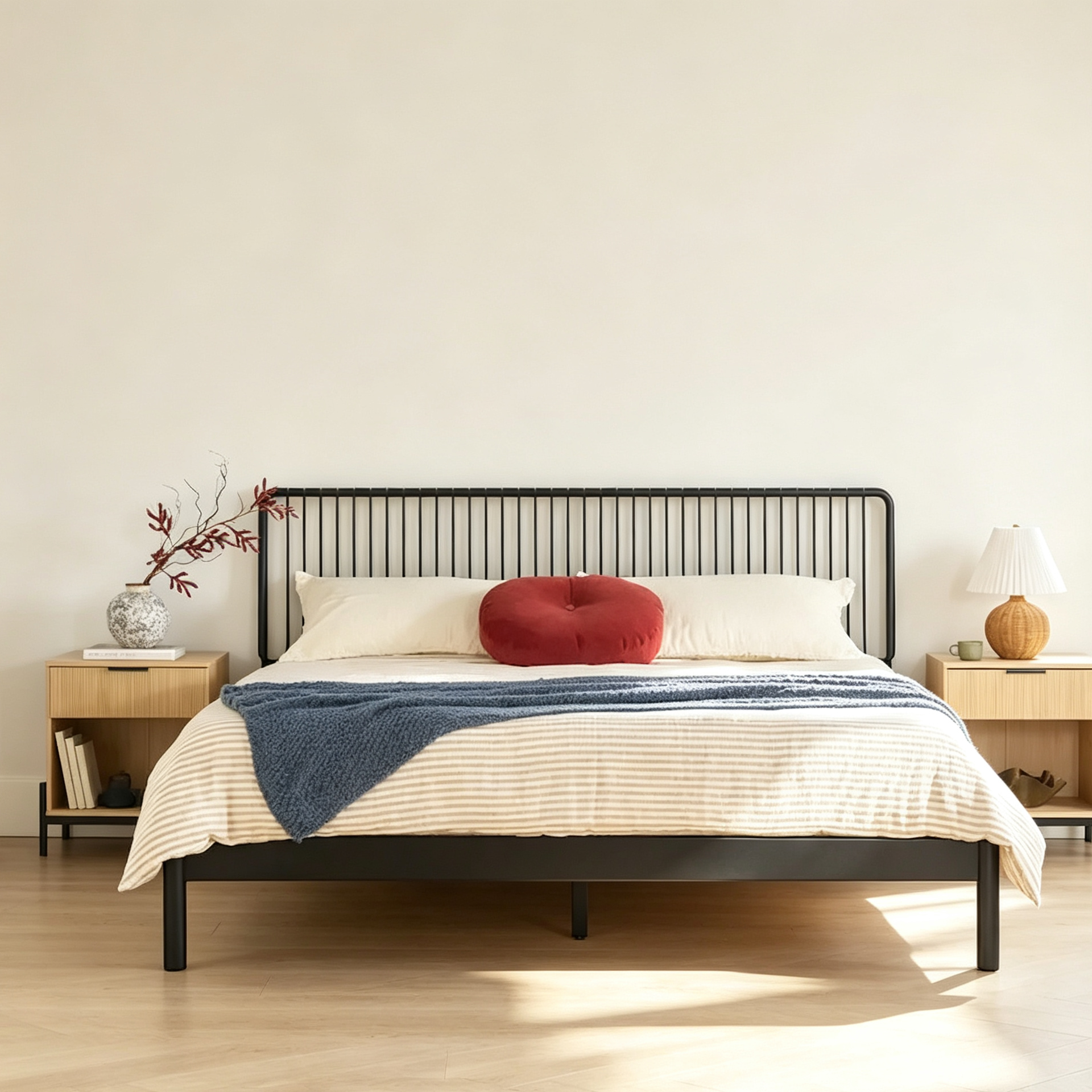 Slatted Headboard Modern King Bed